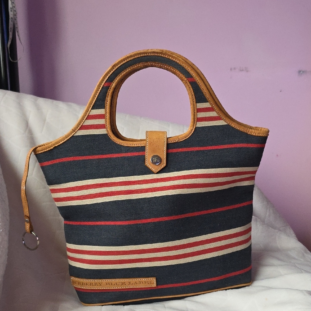 Burberry Black and Red Striped Tote